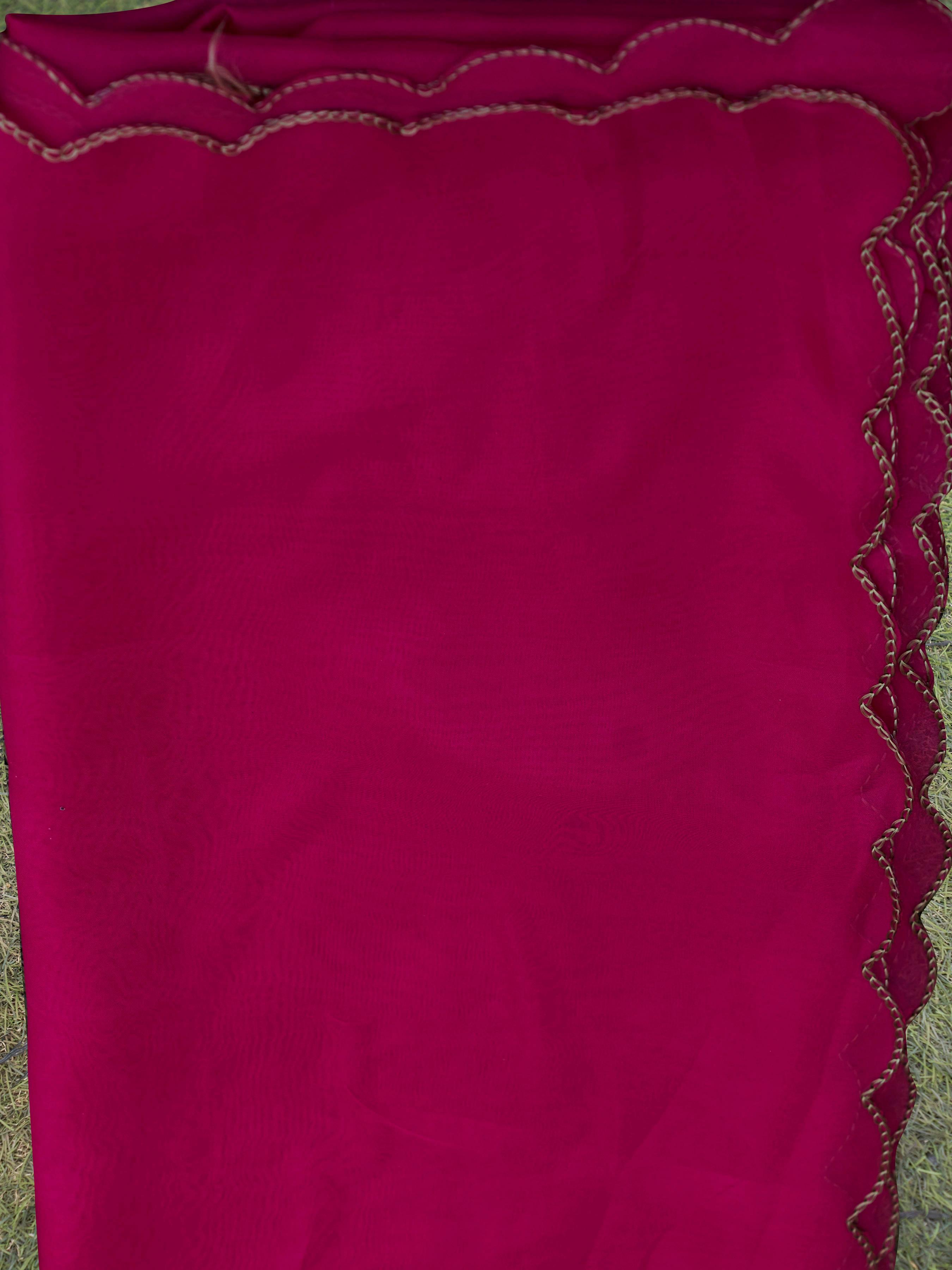Fuchsia Organza With Multi-color Embroidered A-Line Kurta Set